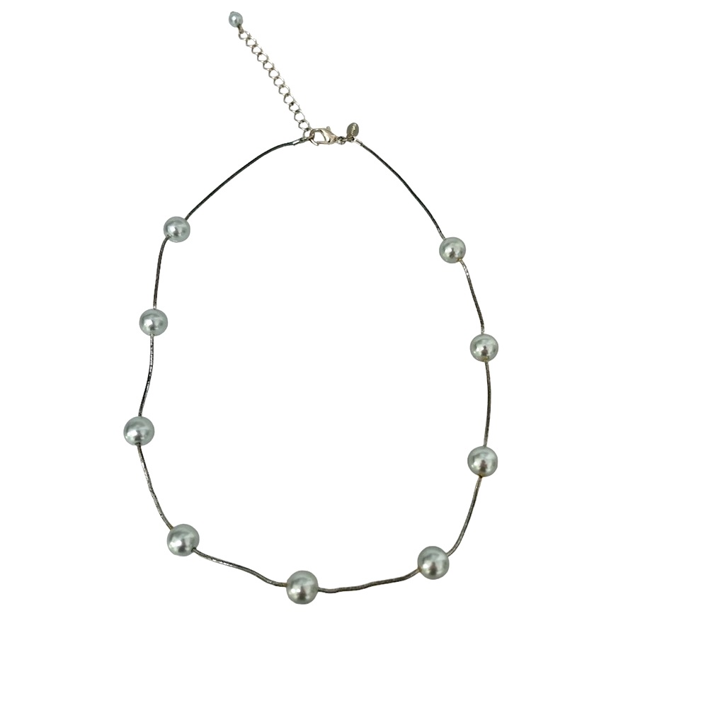 Monet Silver Costume Pearl Station Adjustable Choker Necklace Vintage